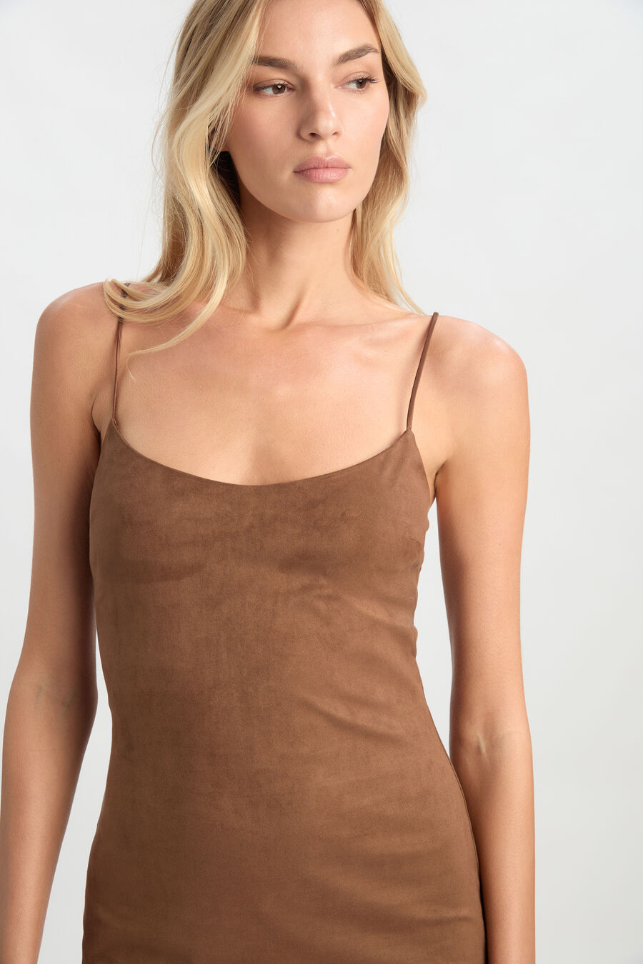 NADIRA VEGAN SUEDE DRESS in colour Chocolate