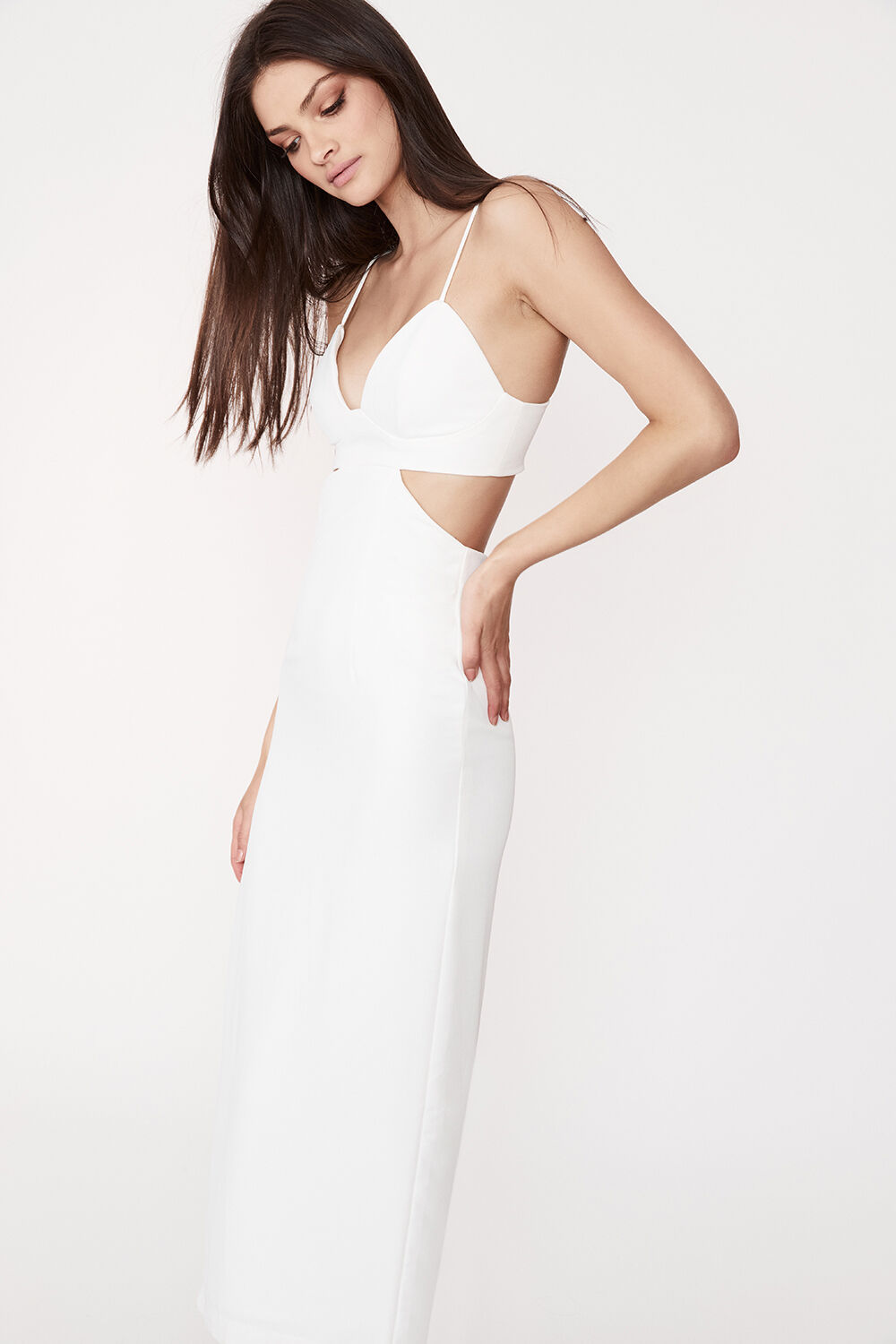 CUT OUT SLIT MIDI DRESS in colour CLOUD DANCER
