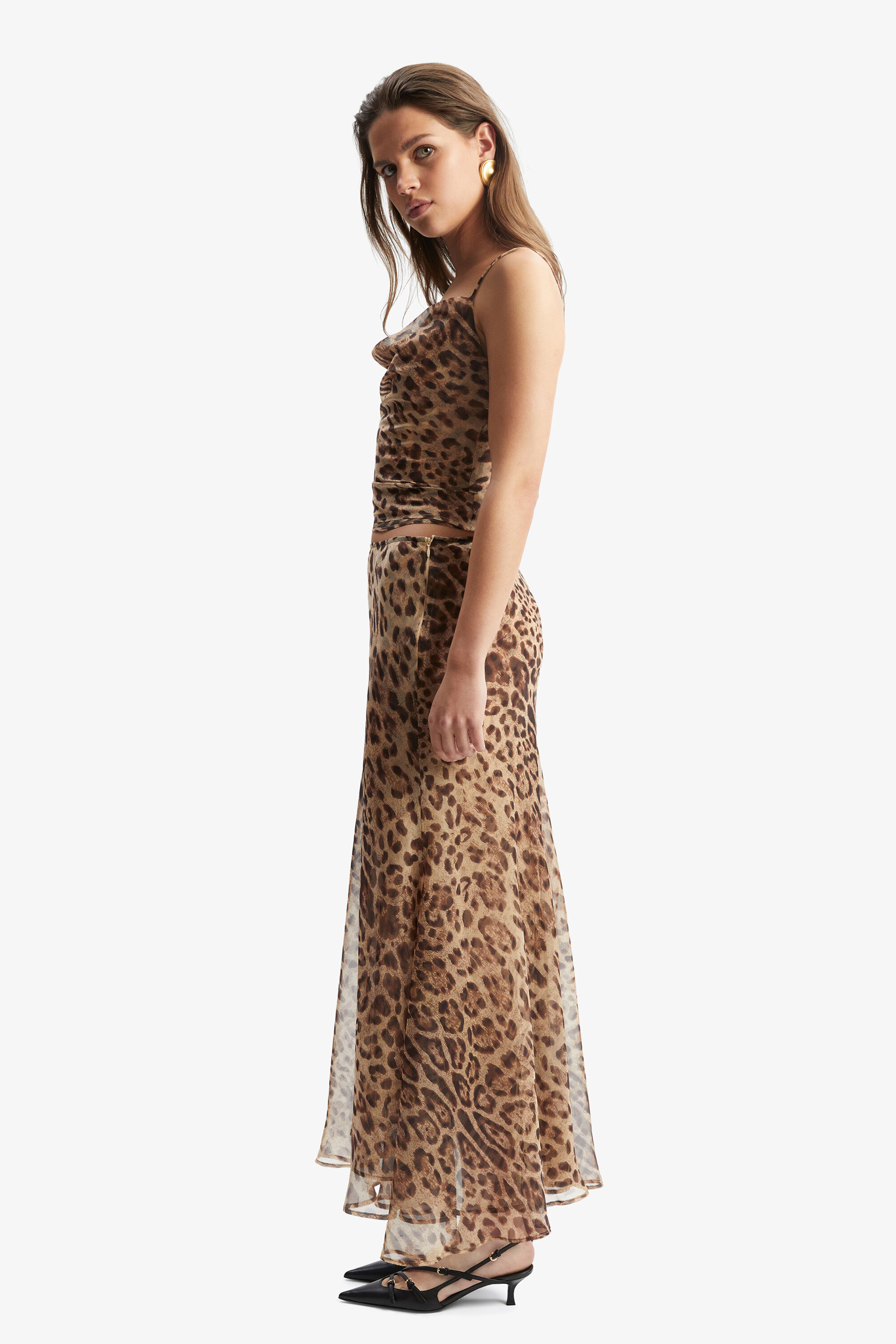 Monroe Cowl Neck Cami In Brown Leopard | Bardot