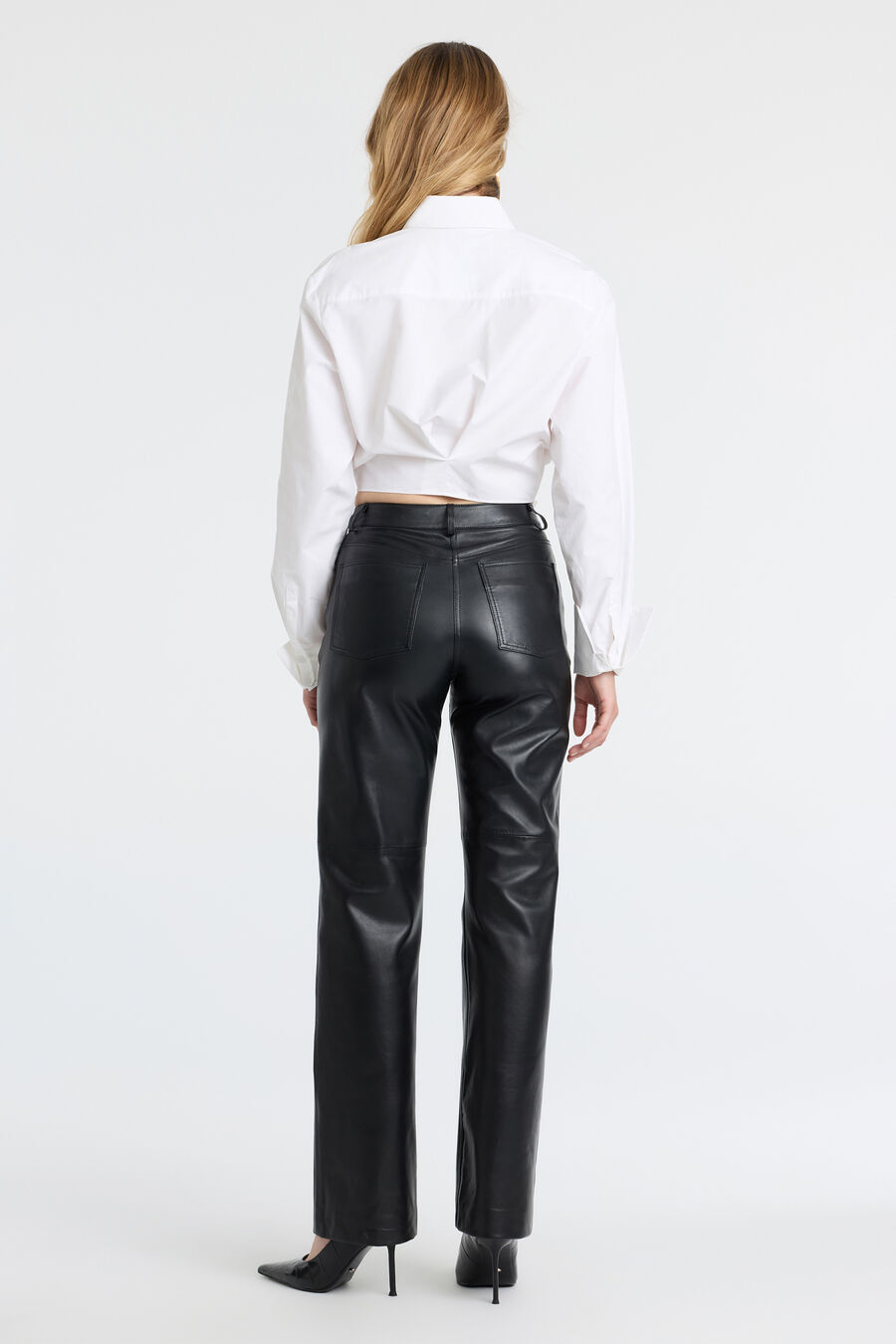 NIA VEGAN LEATHER PANT in colour BLACK