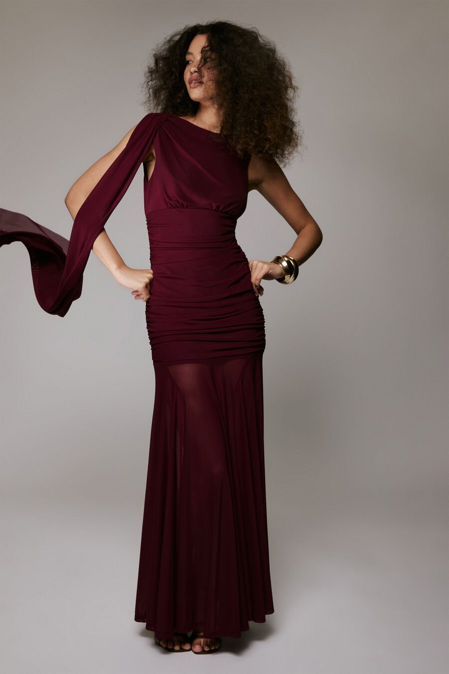 ALVERIE MESH MAXI DRESS in colour Mulberry