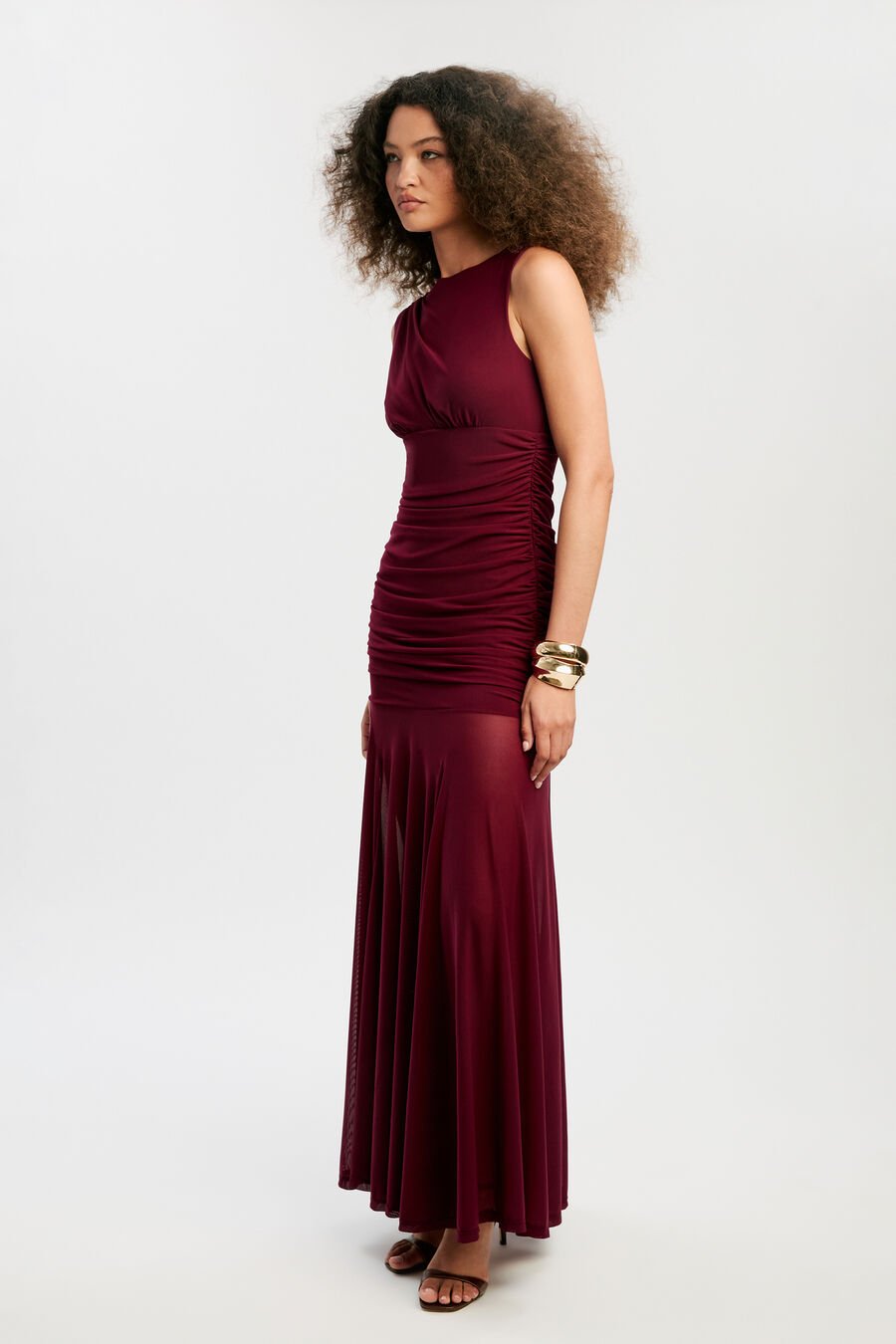 ALVERIE MESH MAXI DRESS in colour Mulberry
