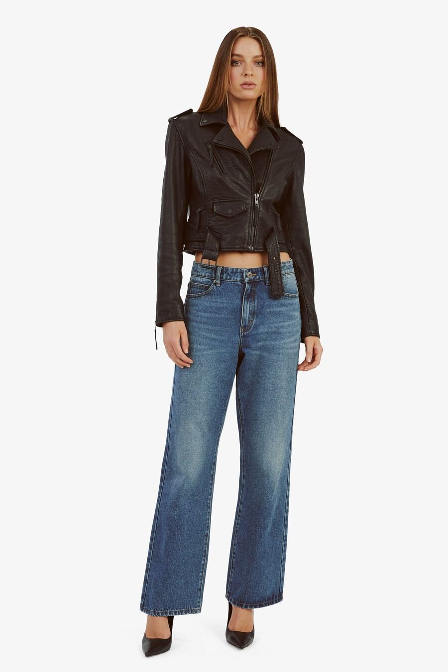 FITTED LEATHER BIKER JACKET in colour BLACK