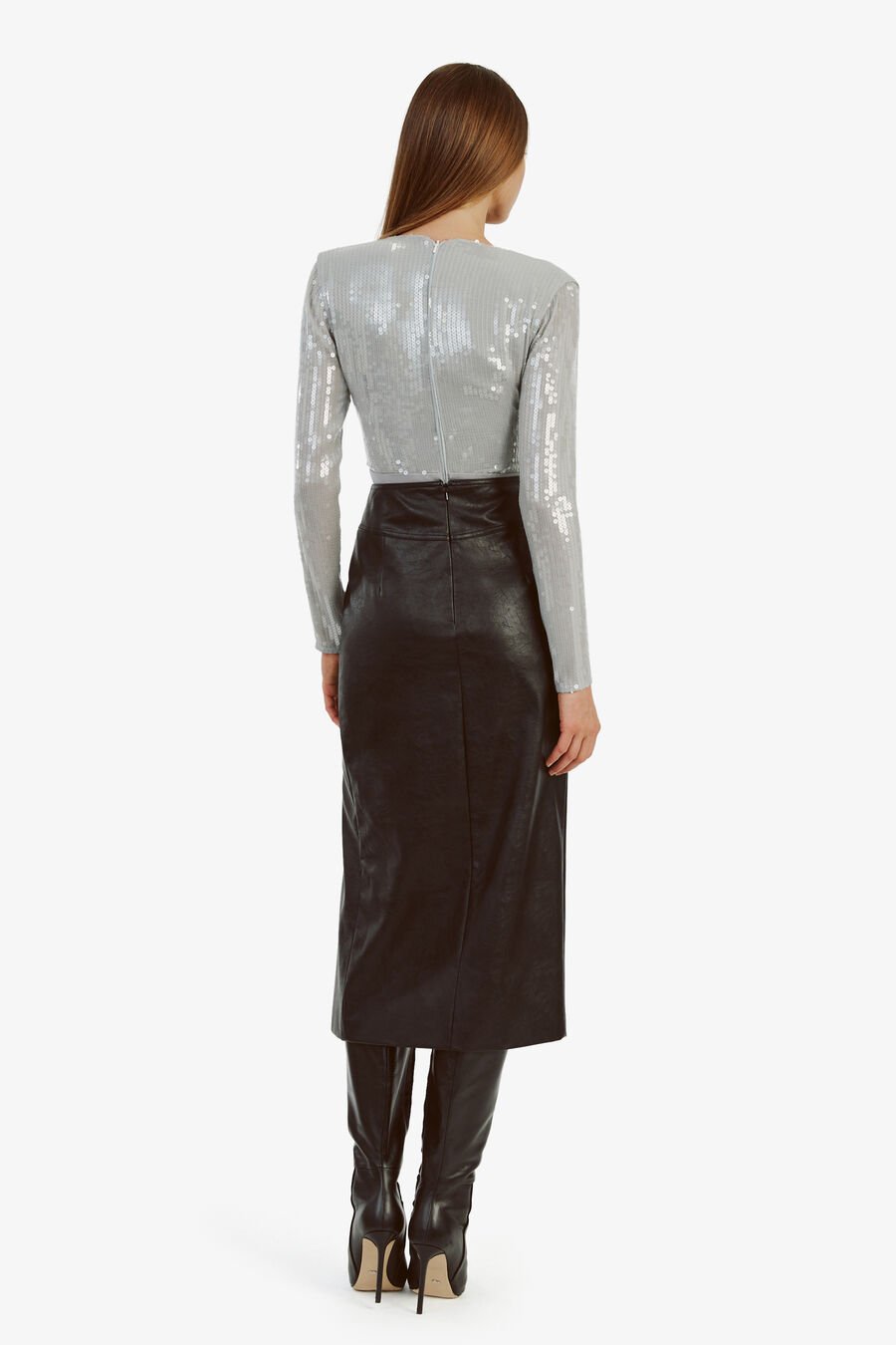 EMELIA SEQUIN WRAP BODYSUIT in colour DOVEGREY