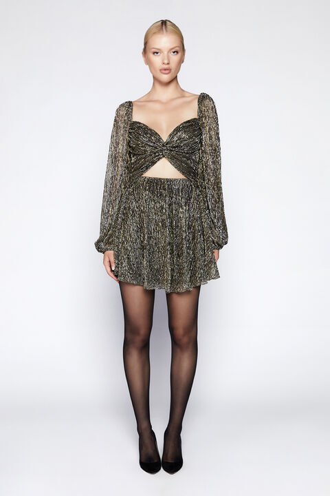 CARINA LUREX MINI DRESS in colour GOLD EARTH