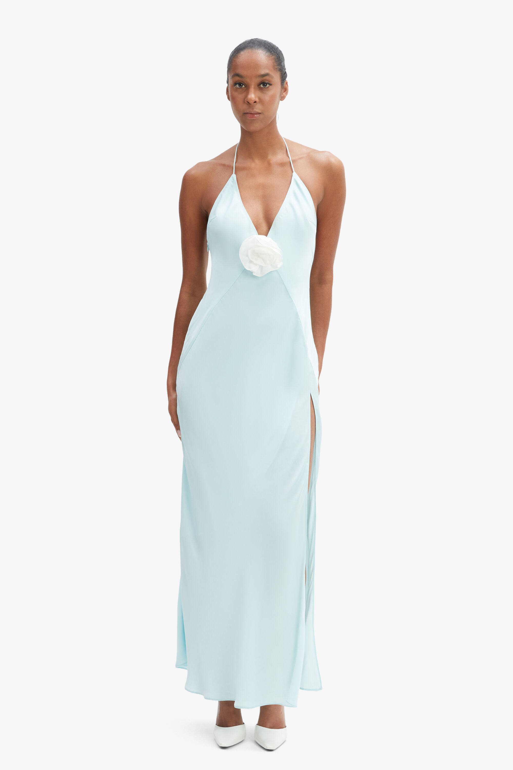 Aradia Halter Dress In Aqua | Bardot