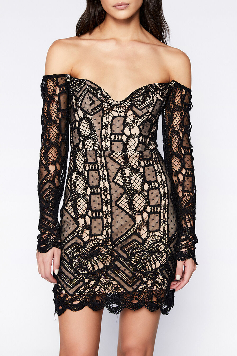 ZENDAYA MINI LACE DRESS in colour CAVIAR