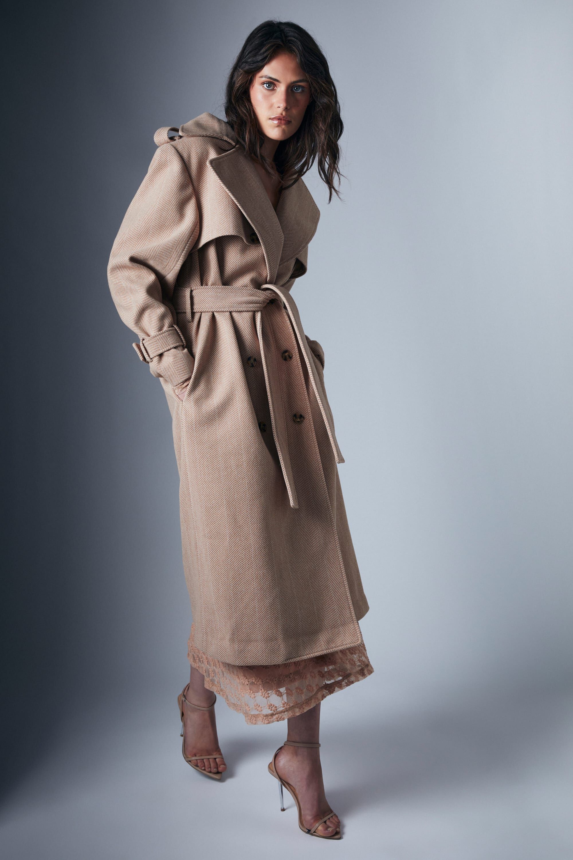 Herringbone trench cheap coat