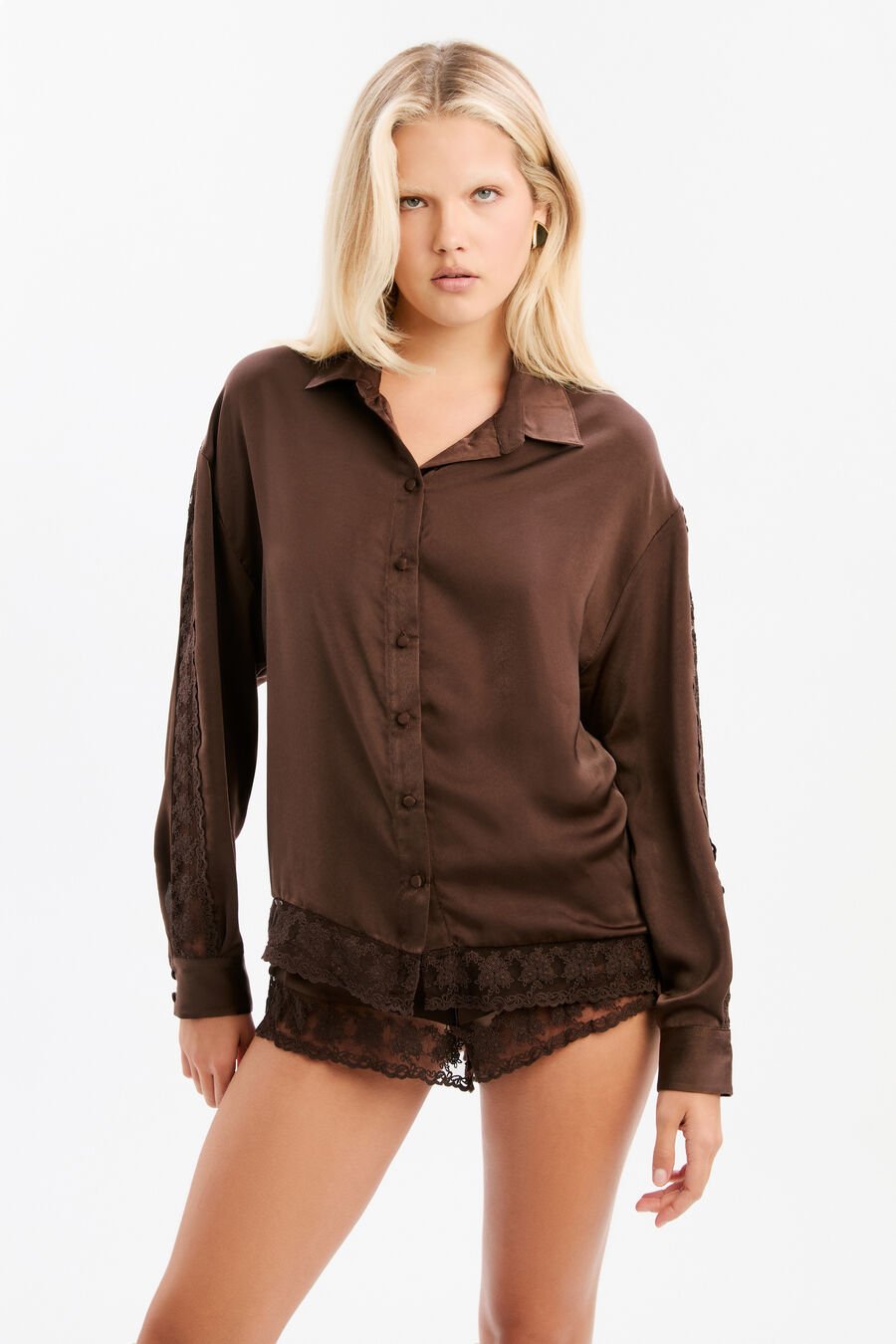 Bonita Satin Lace Trim Shirt