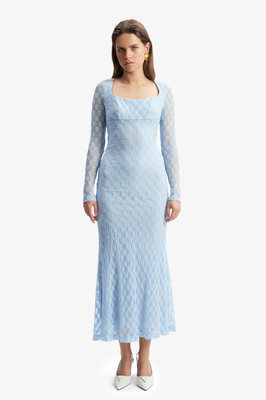 ADONI LACE MIDI DRESS in colour CORNFLOWER