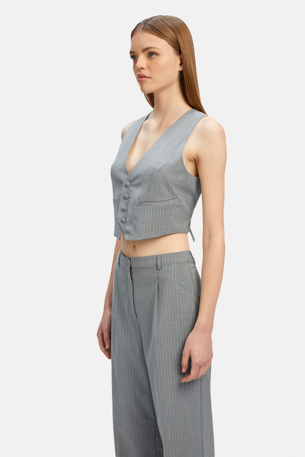 CALLISTA PIN STRIPE VEST in colour FROST GRAY