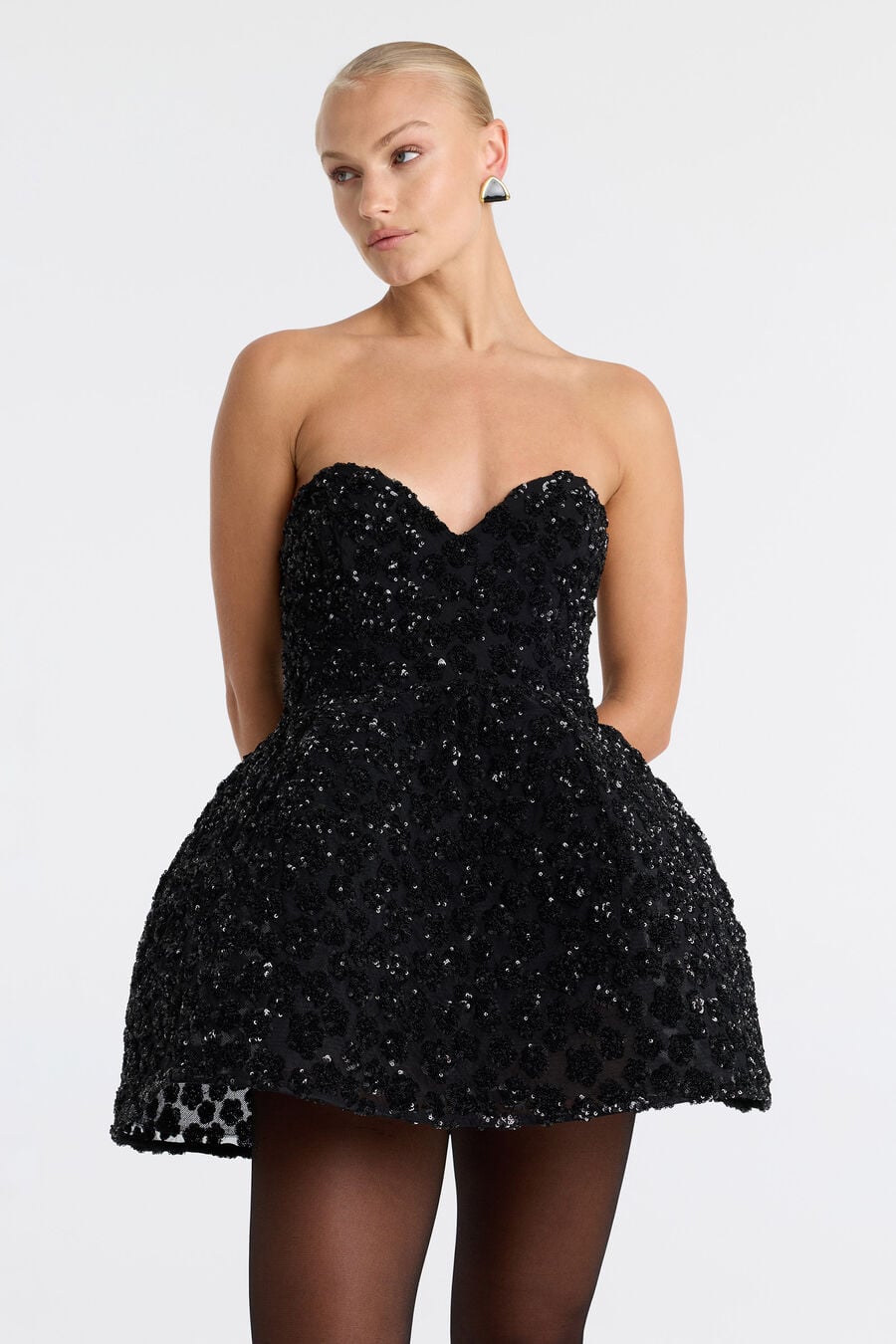 JACINTA STRAPLESS MINI DRESS in colour Black