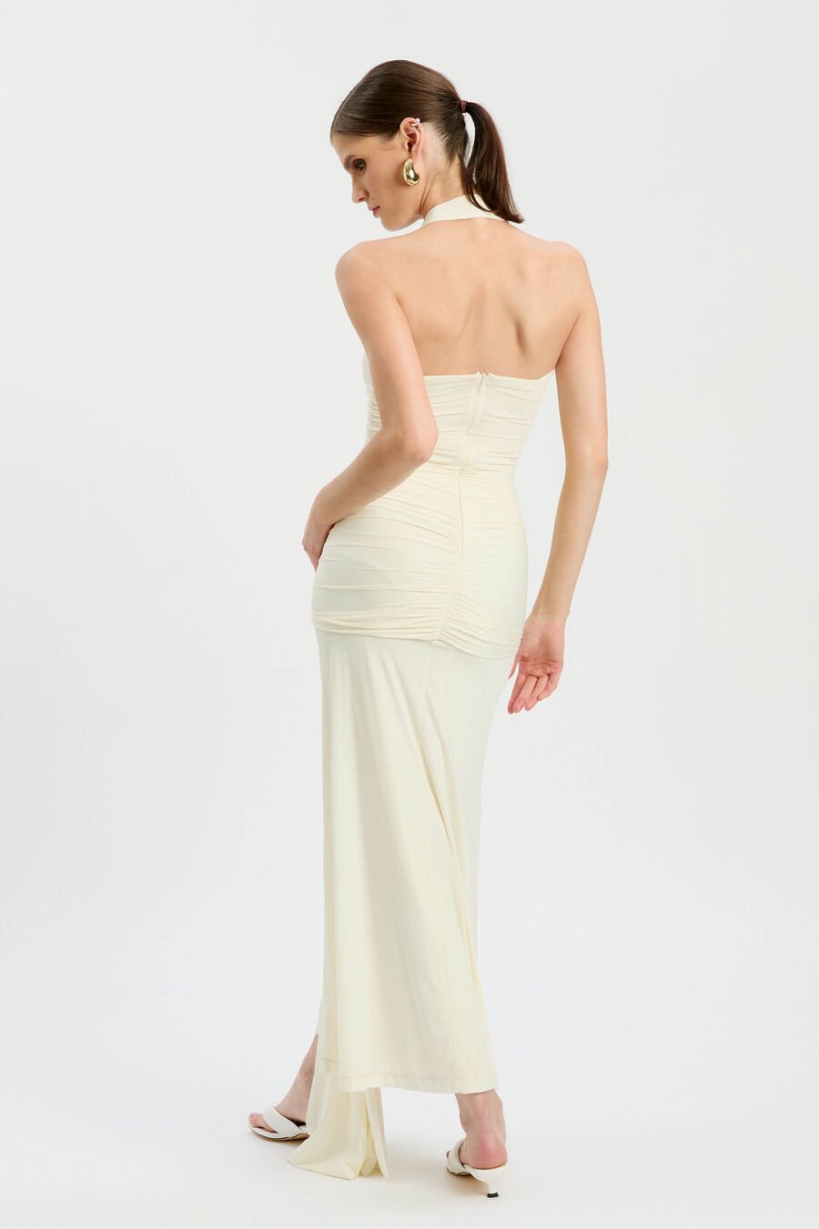 EMILIA TIE FRONT HALTER DRESS in colour Ivory