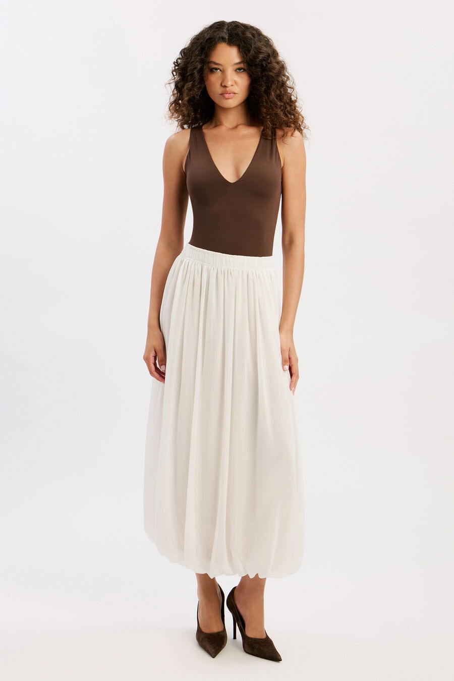 CORINA CHIFFON MAXI SKIRT in colour IVORY