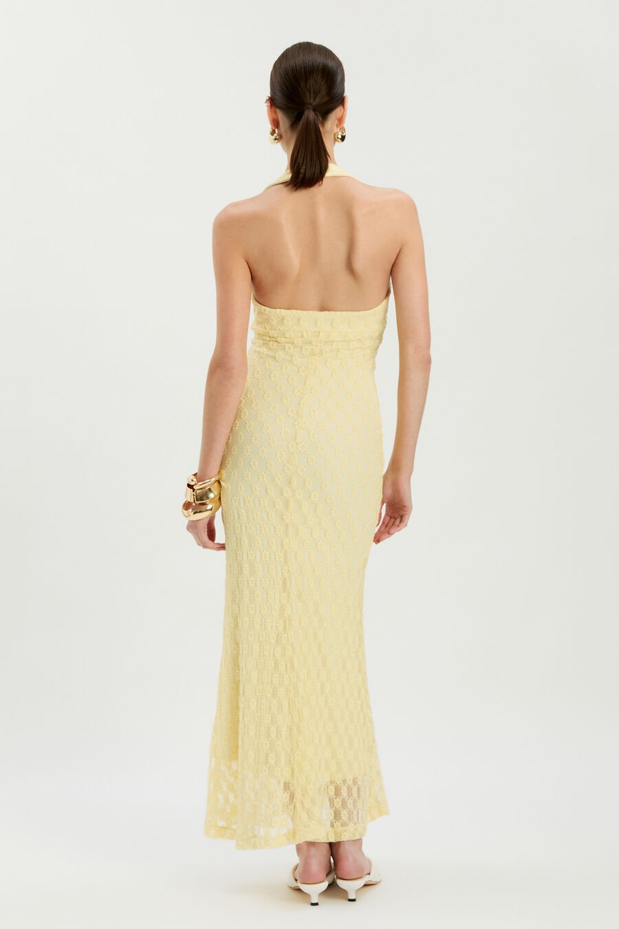 MARIKO HALTER NECK MIDI DRESS in colour Canary Yellow