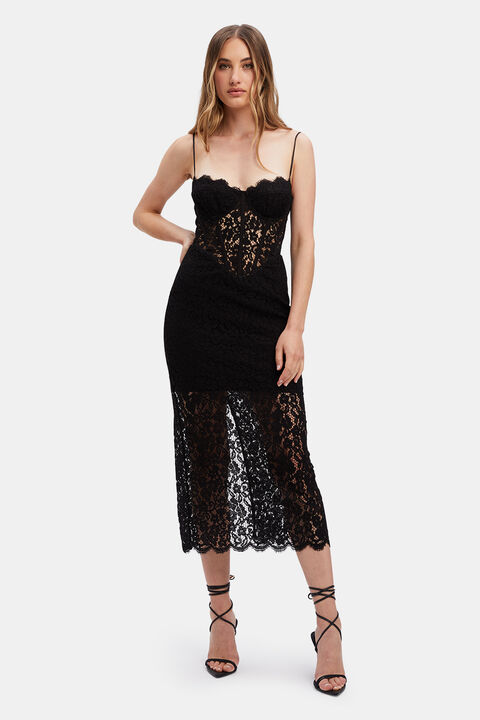 OLINA CORSET MIDI DRESS in colour CAVIAR