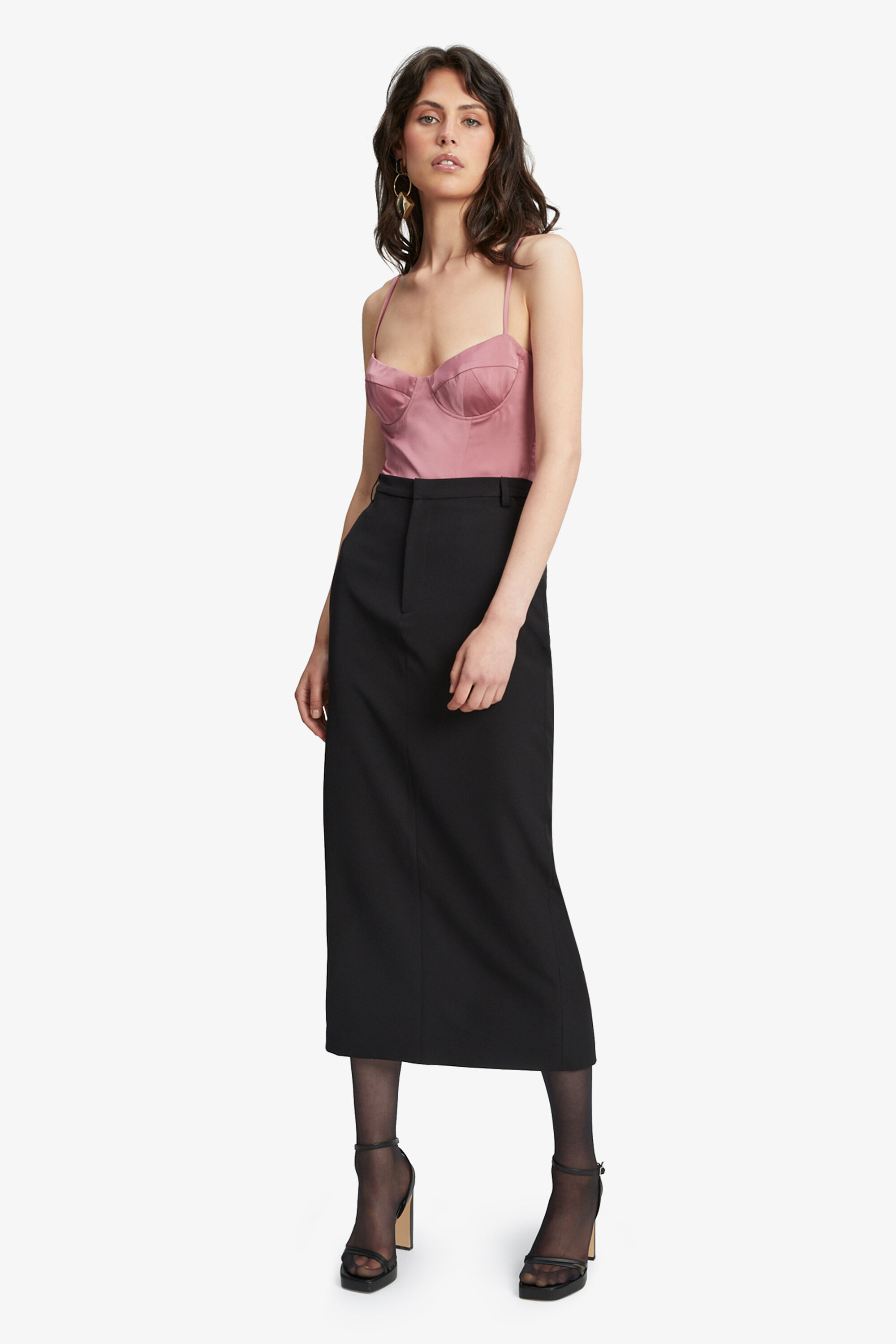 12009 Black Tie Detailed Midi Skirt