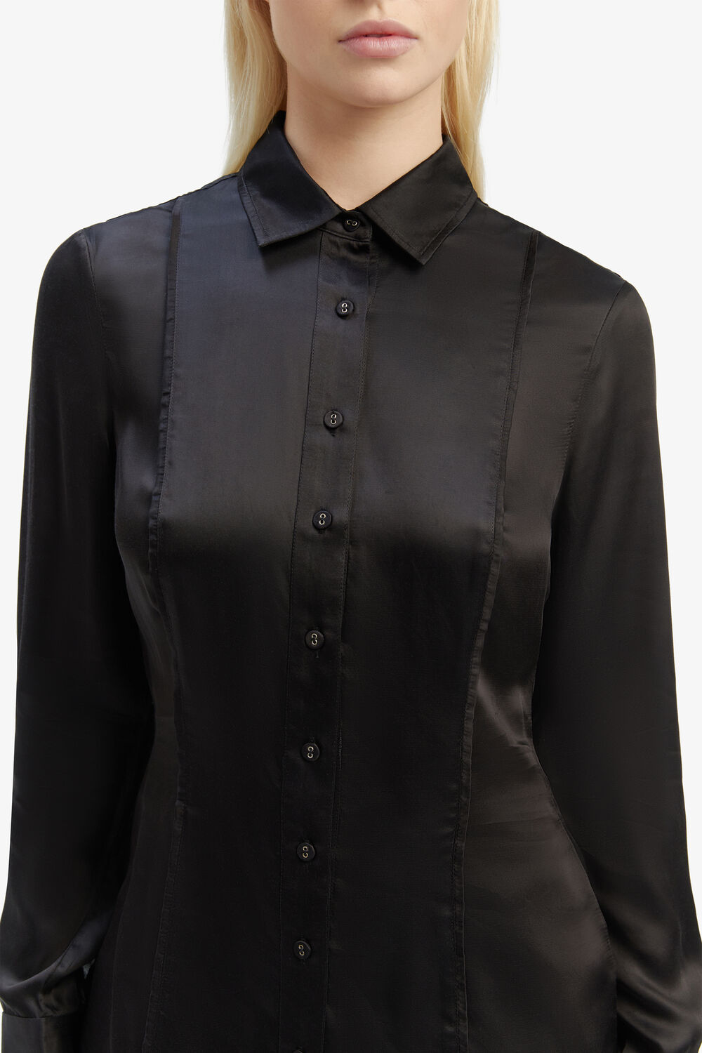 FITTED SATIN SHIRT in colour CAVIAR