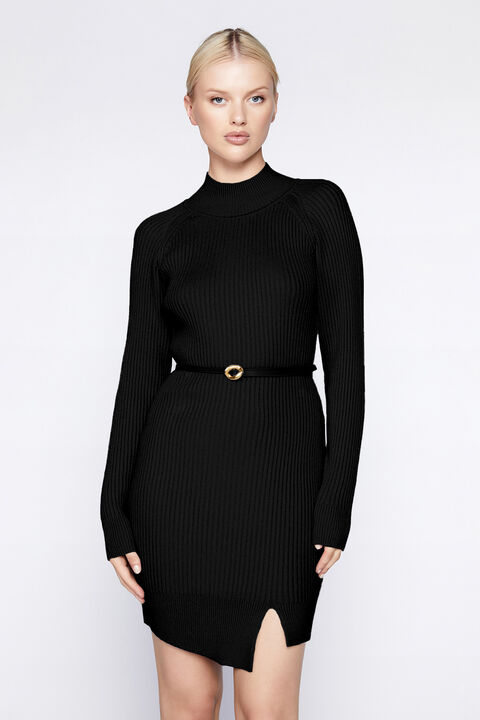 MINI RIB KNIT DRESS in colour CAVIAR