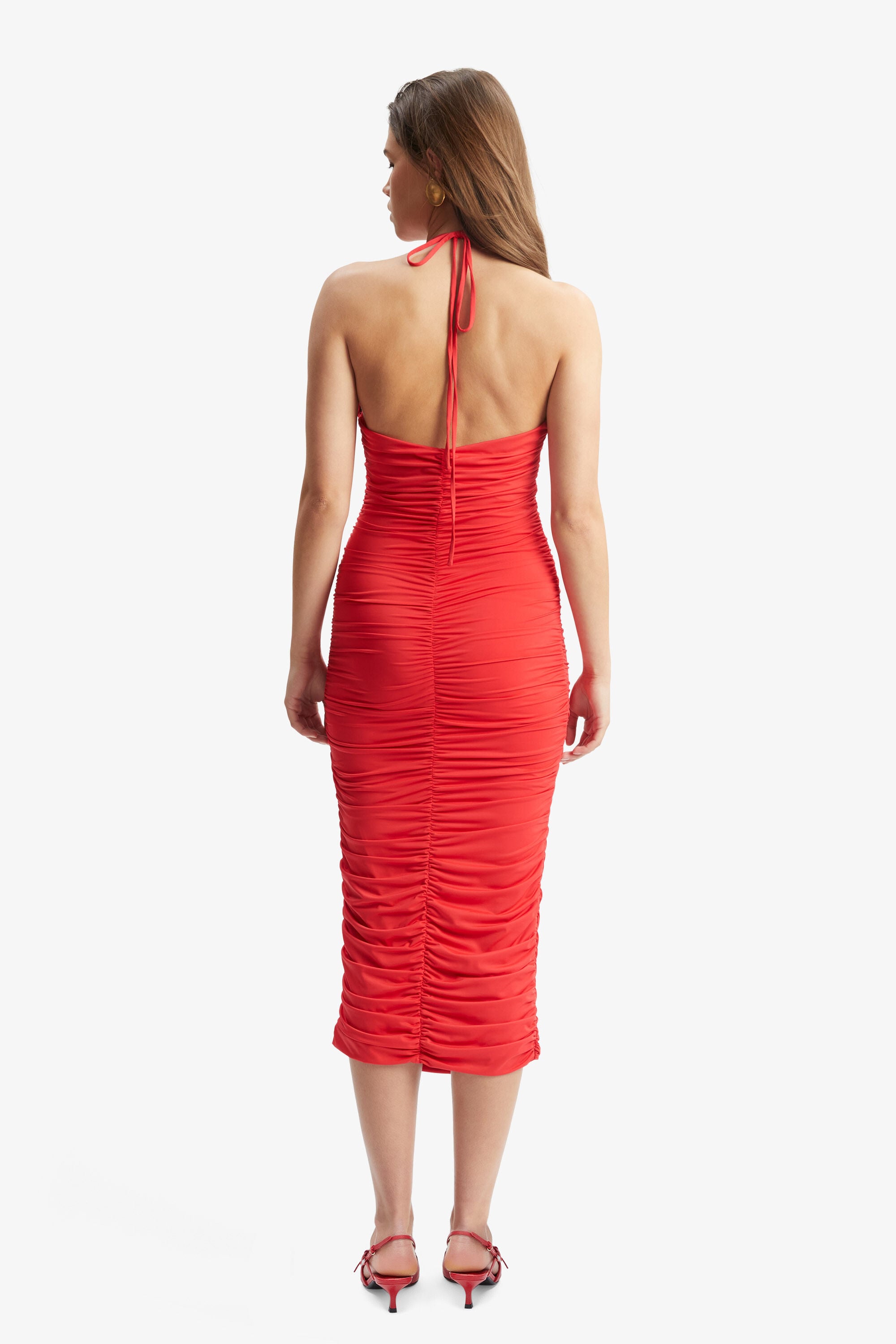 Tisha Halter Midi Dress In Fire Red | Bardot