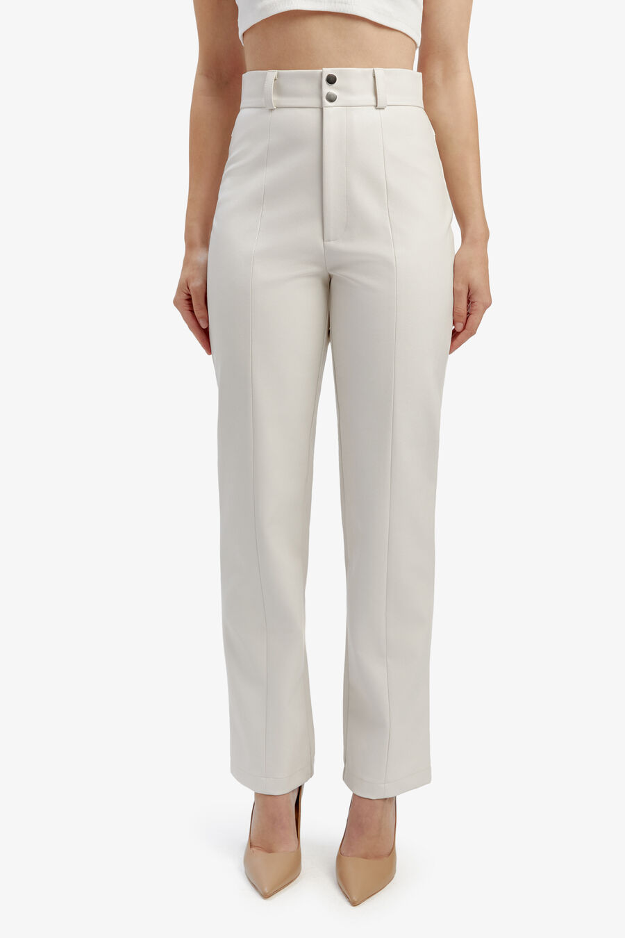 CLEO VEGAN LEATHER PANT in colour IVORY
