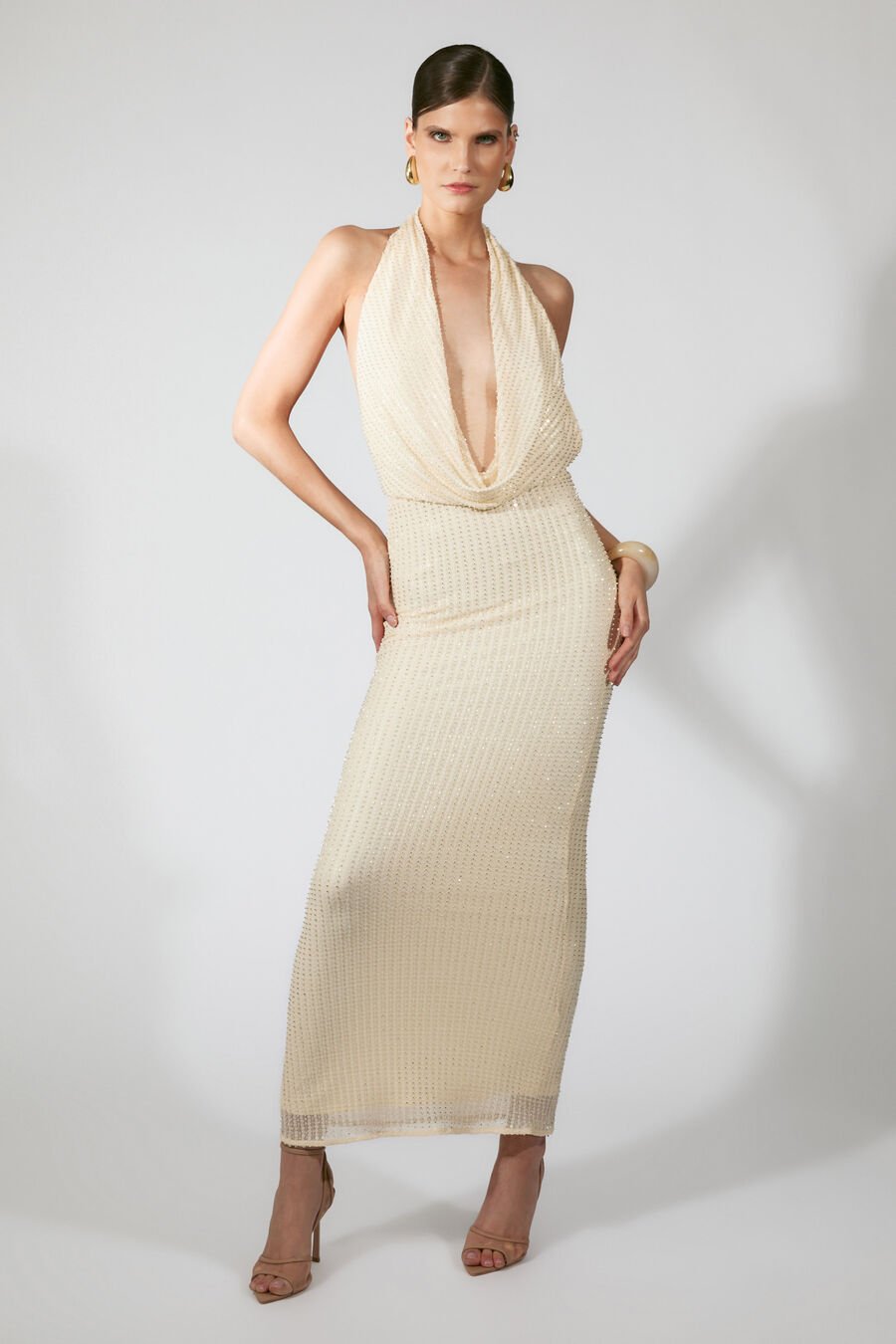 Nola Sequin Cowl Maxi Dress