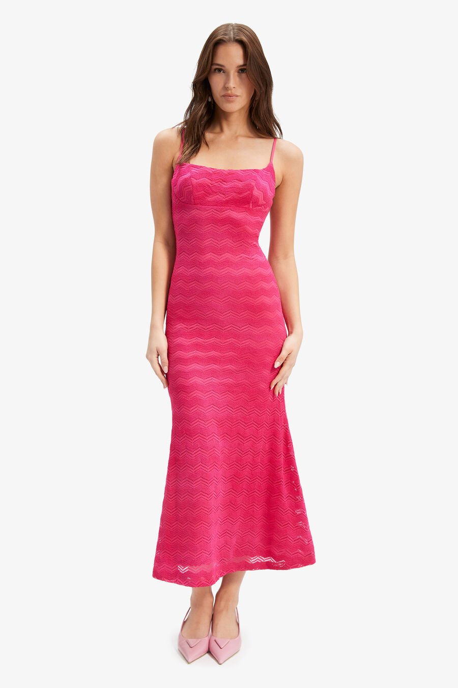 ADONI ZIG ZAG MIDI DRESS in colour MAGENTA