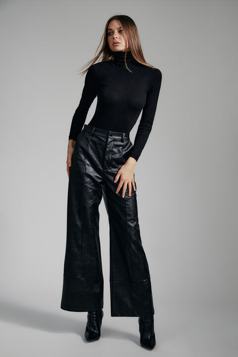 MARLOWE PU WIDE LEG PANT in colour CAVIAR