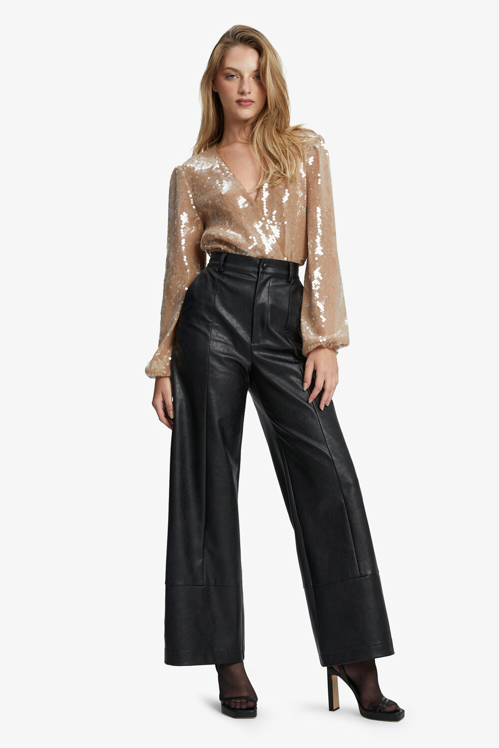VERONA SEQUIN WRAP BODYSUIT in colour RUGBY TAN