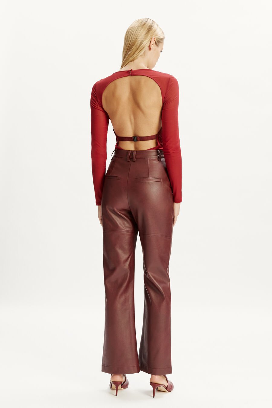 KARSON VEGAN LEATHER PANT in colour BURGUNDY