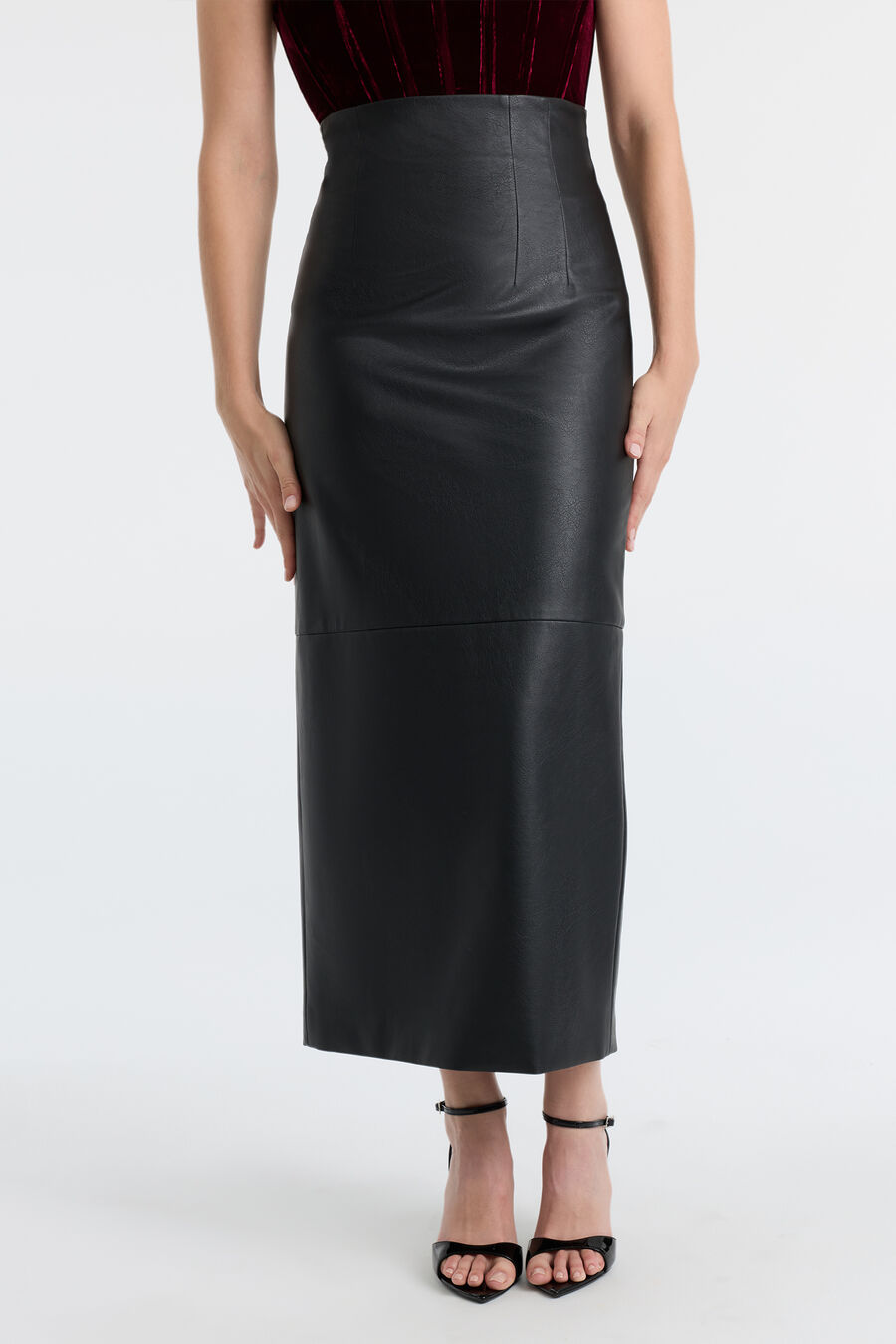 Miles Vegan Leather Midi Skirt
