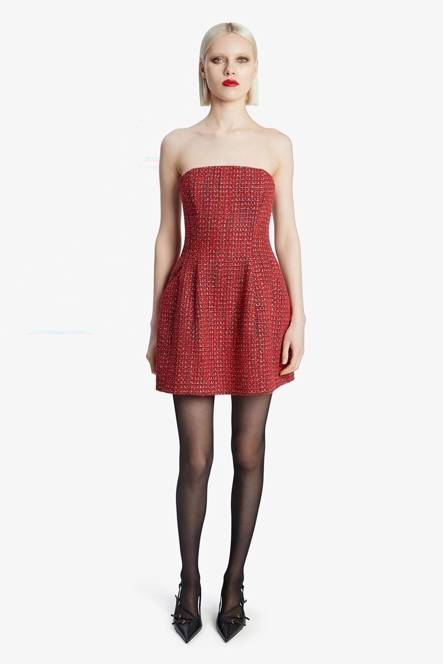 KAROLINE BOUCLE MINI DRESS in colour RED CHECK
