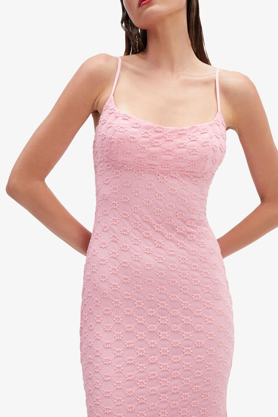 ADONI MESH MIDI DRESS in colour LILI PINK