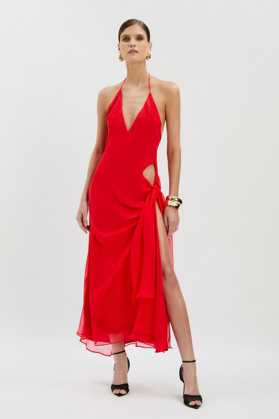 CYREL CUT OUT MAXI DRESS in colour Fire Red