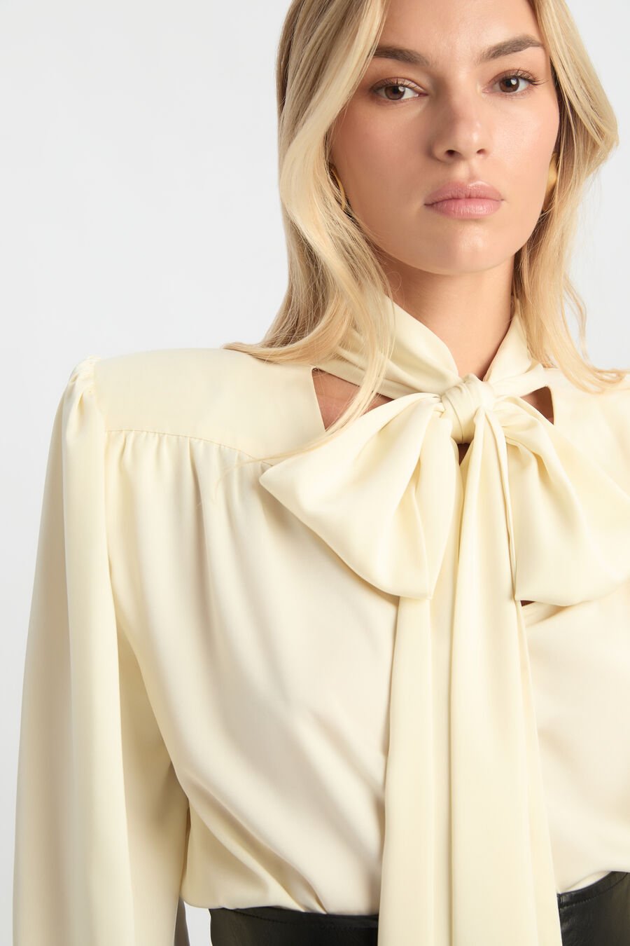 Revana Satin Tie Neck Blouse
