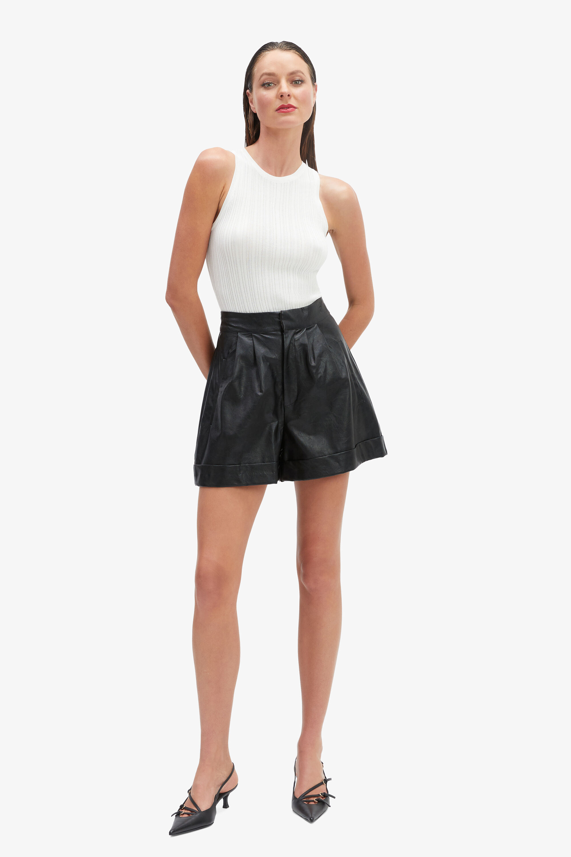Leon Vegan Leather Short In Black Bardot