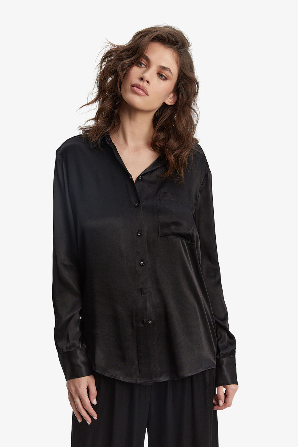 LENA SATIN SHIRT in colour CAVIAR