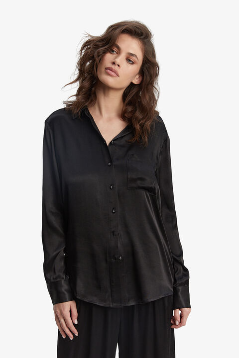 LENA SATIN SHIRT in colour CAVIAR
