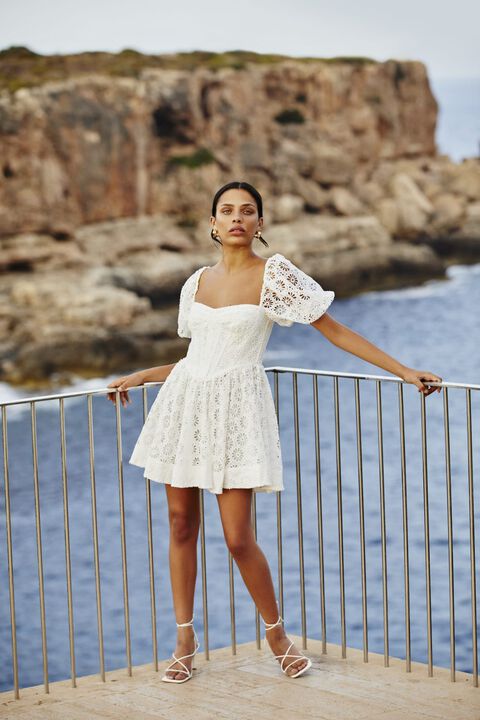 KIAH BRODERIE MINI DRESS in colour BRIGHT WHITE