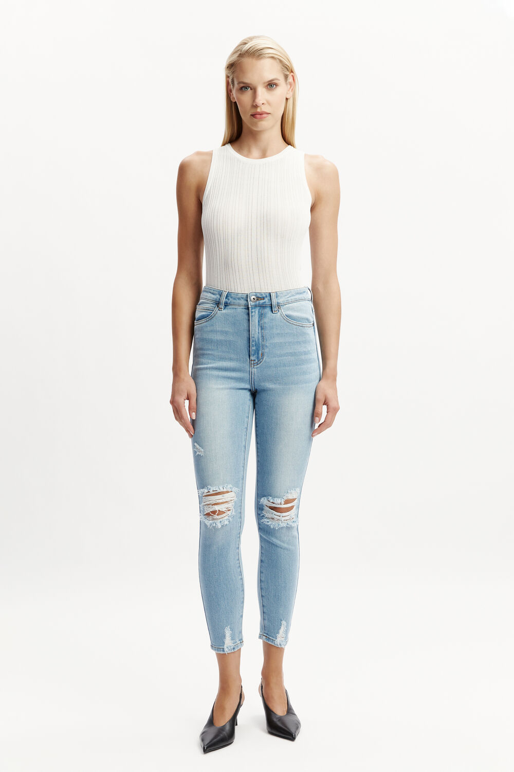 KHLOE HI CROP JEAN in colour NIGHTSHADOW BLUE