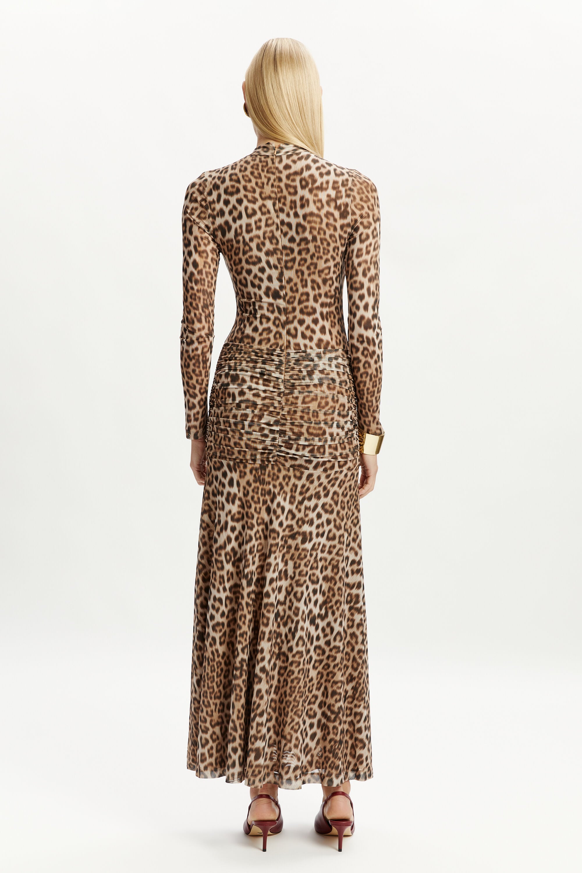 Lea Printed Mesh Midi Dress In Brown Leopard | Bardot