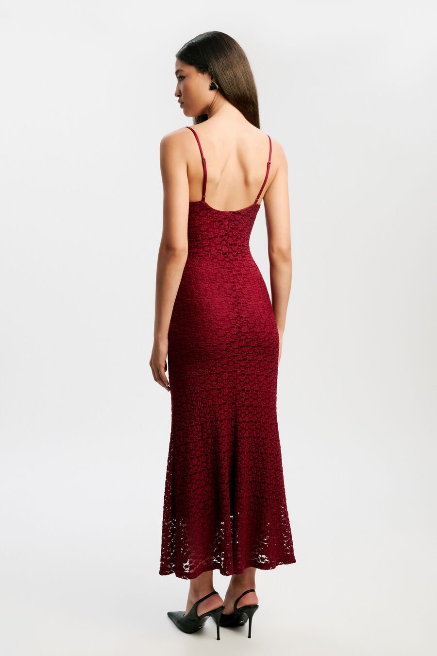 LOUISA MESH MIDI DRESS in colour BURGUNDY