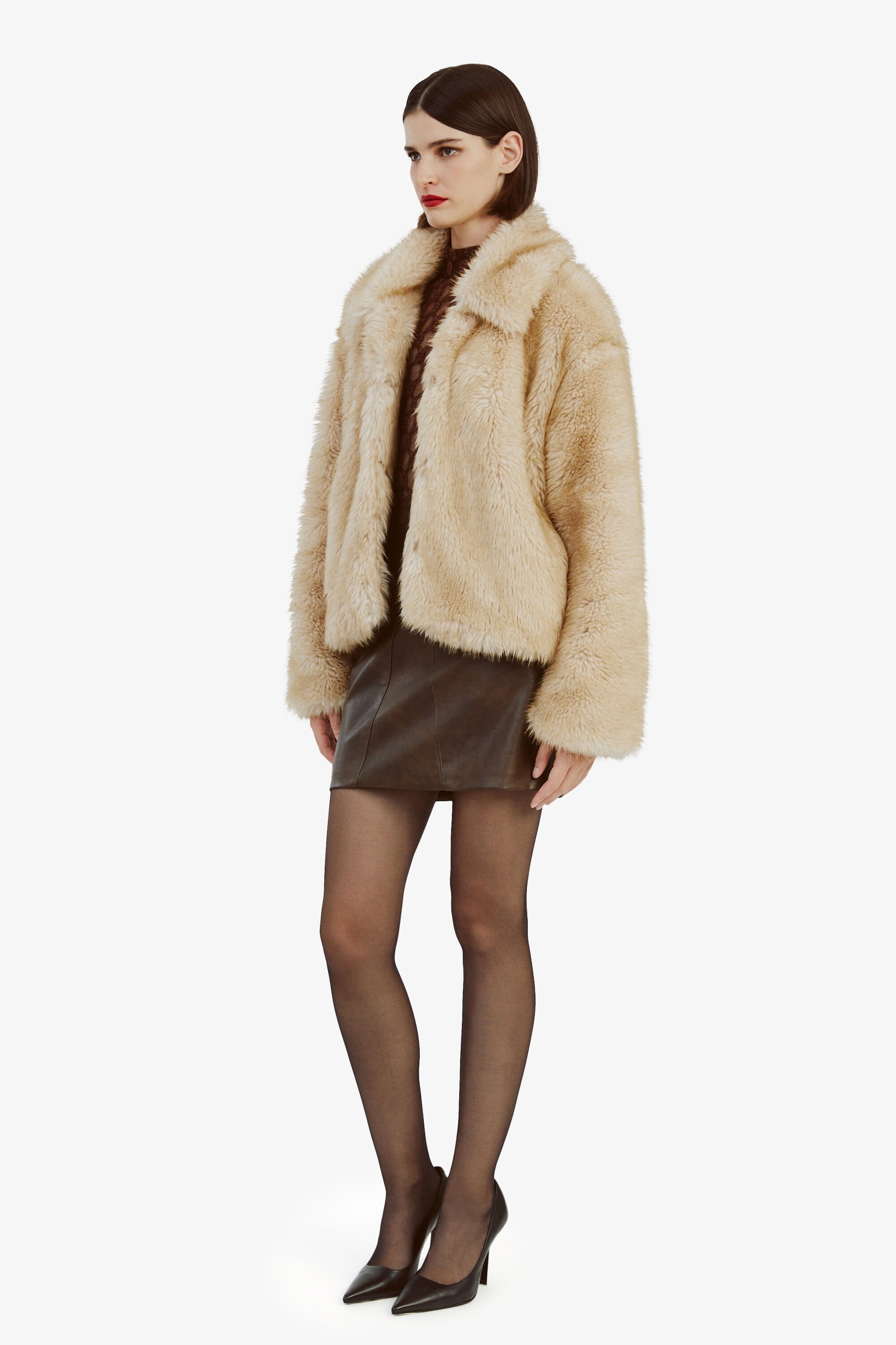 Sarissa Faux Fur Jacket In Oatmeal Bardot