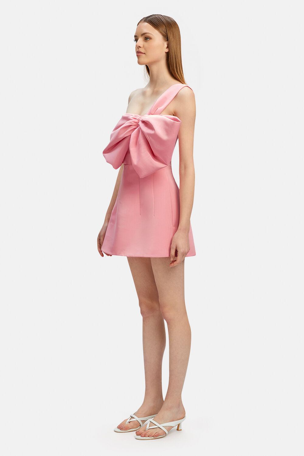 BELLA BOW MINI DRESS in colour CHALK PINK