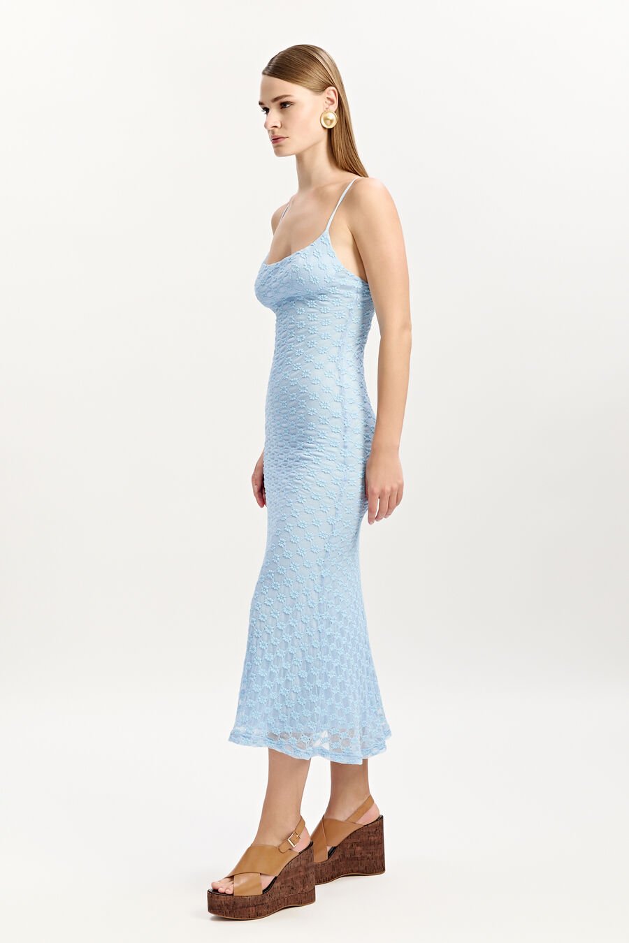 ADONI MESH MIDI DRESS in colour CORNFLOWER