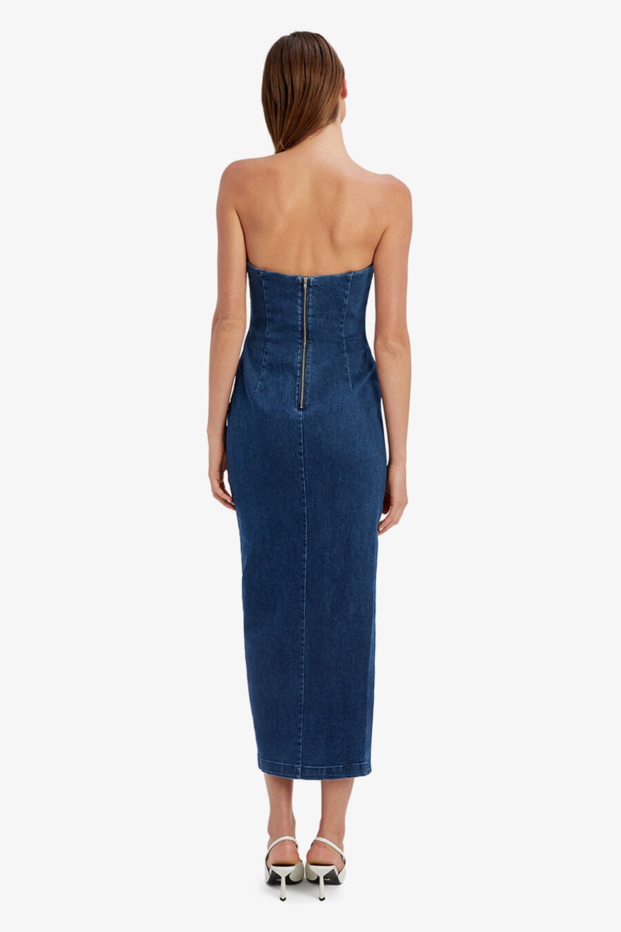 ELENI DENIM MIDI DRESS in colour DARK