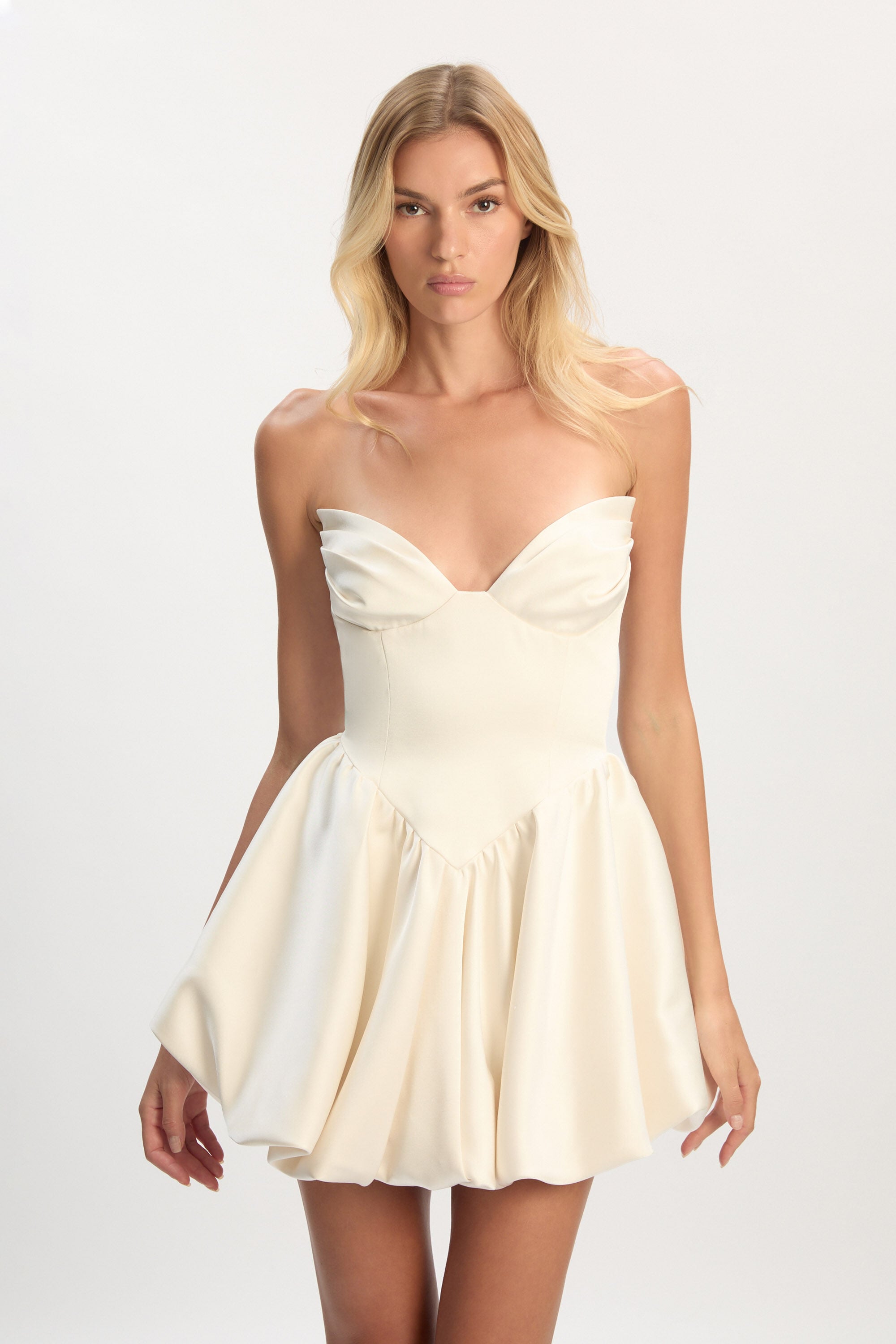 Avella Bubble Hem Mini Dress In Ivory | Bardot