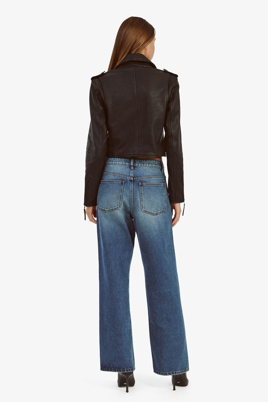 FITTED LEATHER BIKER JACKET in colour BLACK