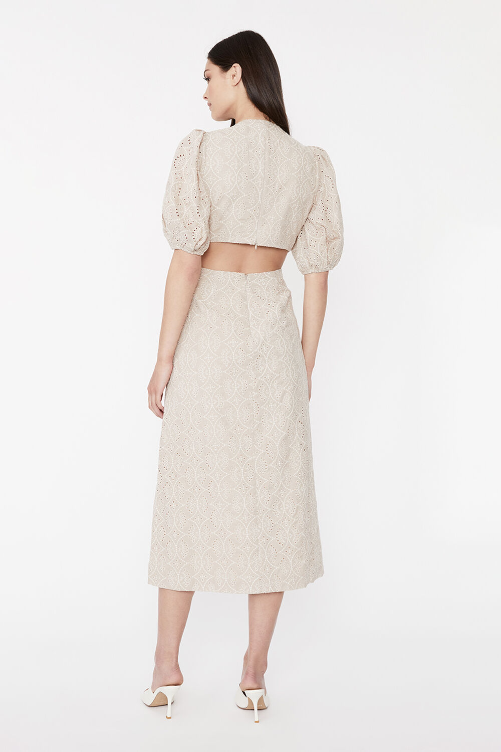 MIKA BRODERIE MIDI DRESS in colour RUGBY TAN
