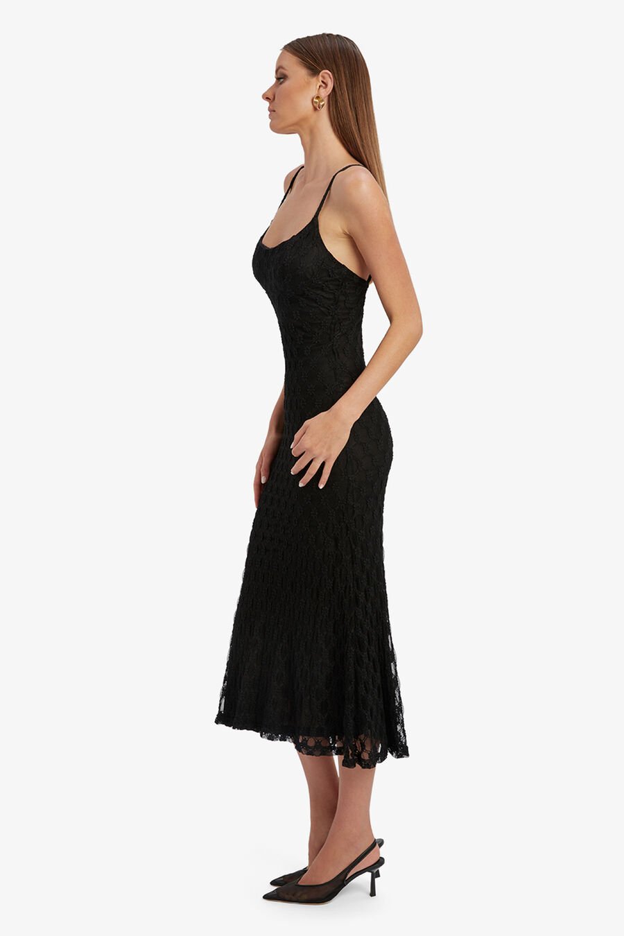 ADONI MESH MIDI DRESS in colour BLACK